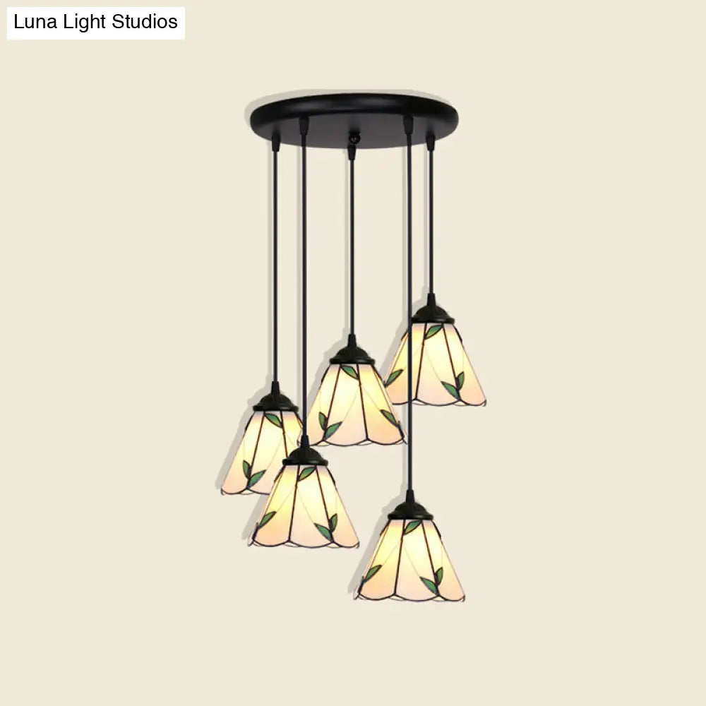 Handcrafted Tiffany Style Floral Pendant Ceiling Light Suspension Lamp For Dining Room 5 / Green