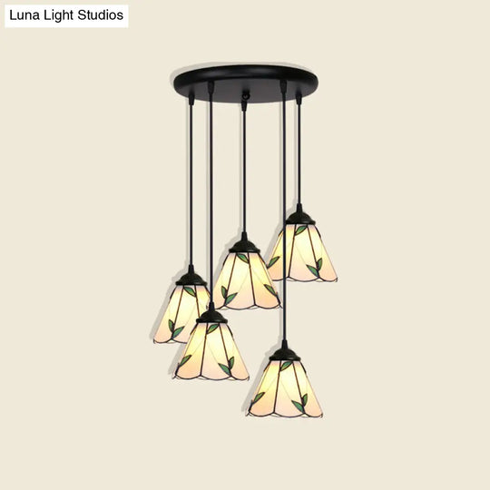 Handcrafted Tiffany Style Floral Pendant Ceiling Light Suspension Lamp For Dining Room 5 / Green