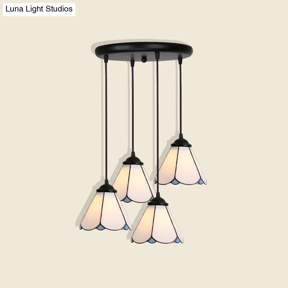Handcrafted Tiffany Style Floral Pendant Ceiling Light Suspension Lamp For Dining Room 4 / White