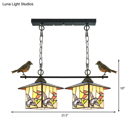 Tiffany Style House-Shaped Island Light With Two Stainless Steel Heads And Art Glass In Stylish