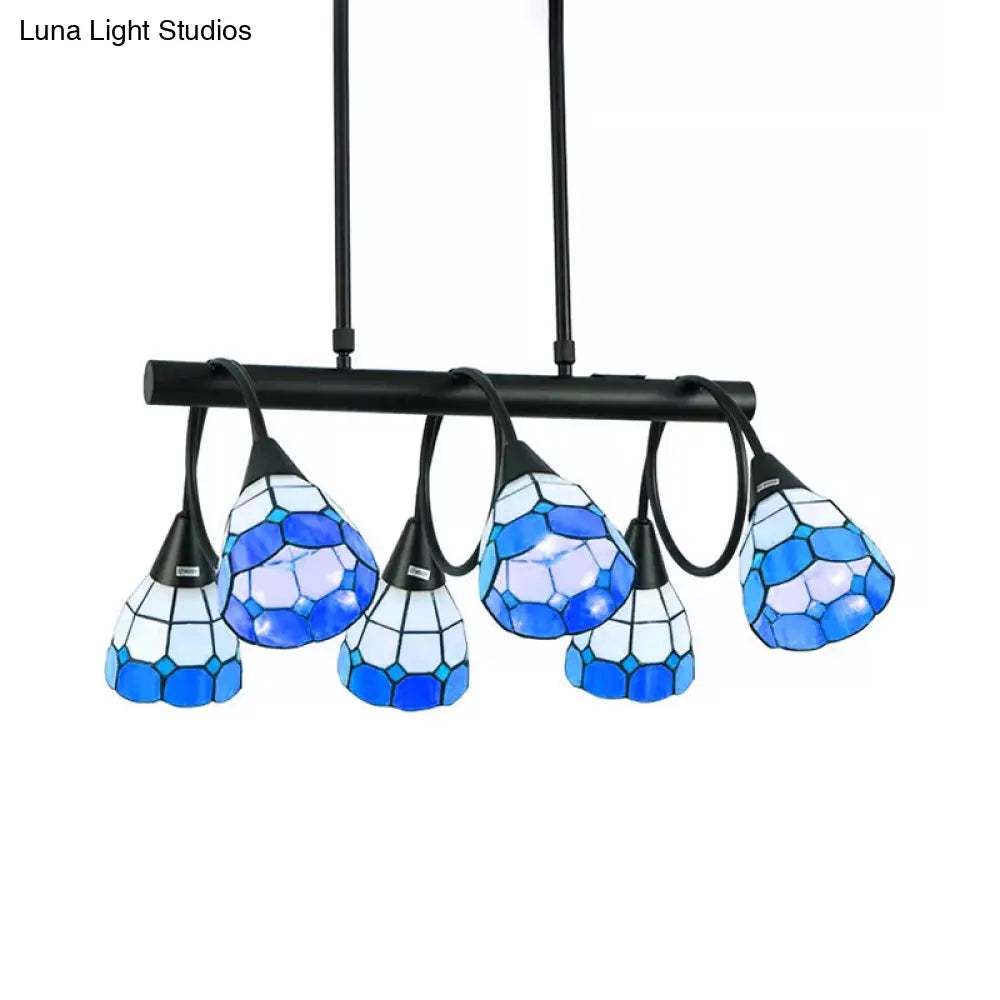 Tiffany Style Kitchen Island Lighting: Dome Shade Hanging Lamp With Blue/Orange & Yellow Stainless