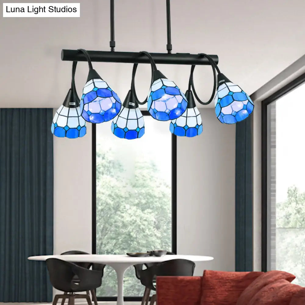 Tiffany Style Kitchen Island Lighting: Dome Shade Hanging Lamp With Blue/Orange & Yellow Stainless