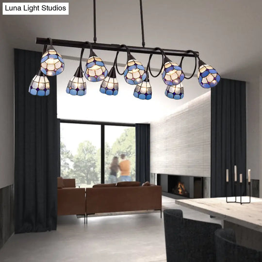 Tiffany Style Kitchen Island Lighting: Dome Shade Hanging Lamp With Blue/Orange & Yellow Stainless