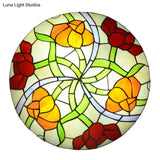 Tiffany - Style Multicolored Stained Glass Flower Flush Mount Ceiling Light Fixture
