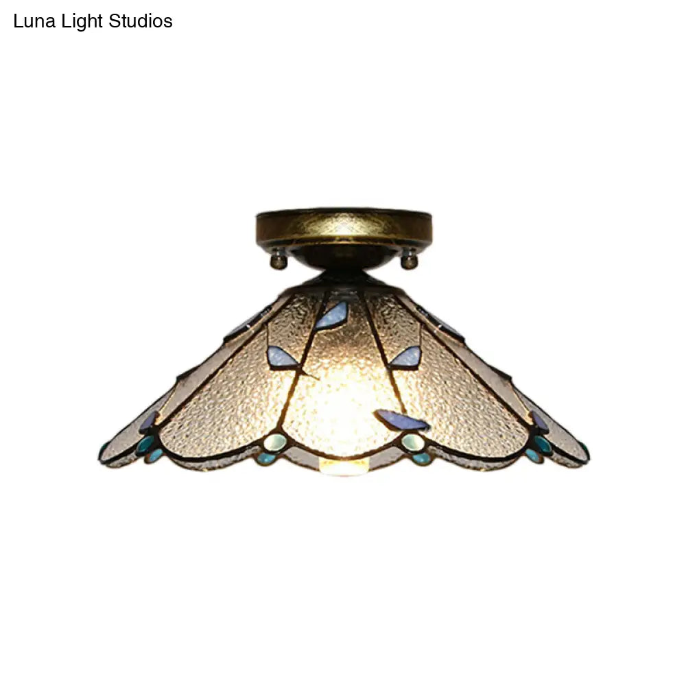 Tiffany Style Nautical Stained Glass Flush Light Fixture - Clear/White/Orange/Pink/Blue For Hallway