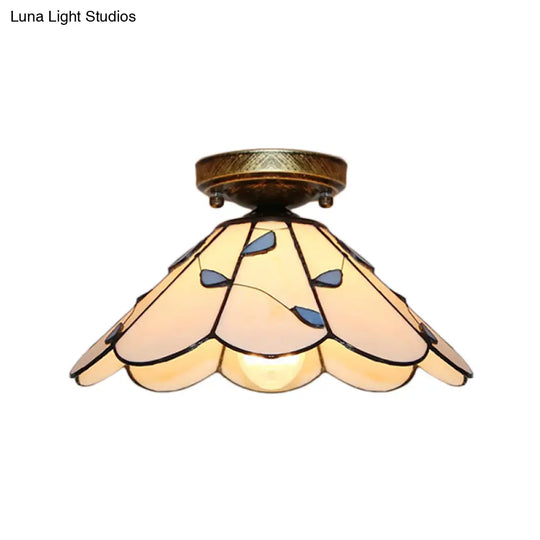 Tiffany Style Nautical Stained Glass Flush Light Fixture - Clear/White/Orange/Pink/Blue For Hallway