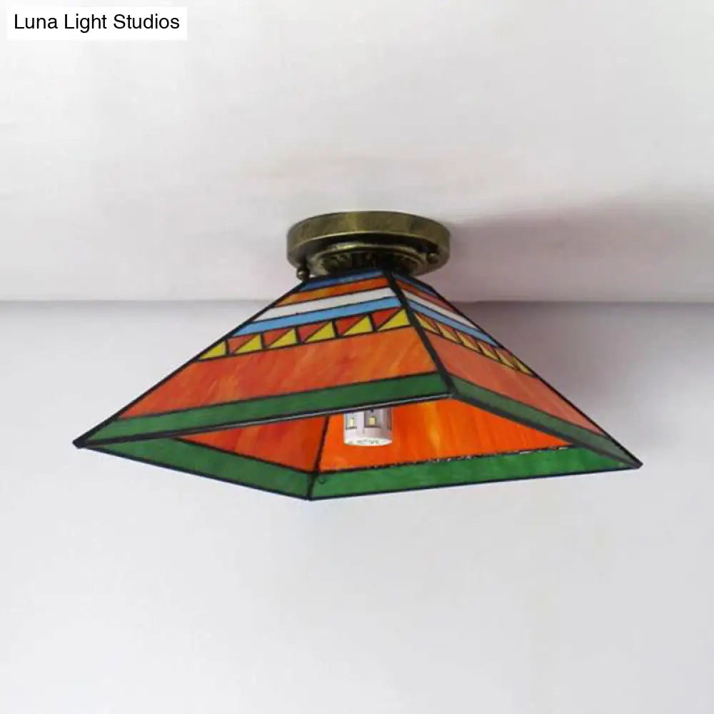 Tiffany Style Nautical Stained Glass Flush Light Fixture - Clear/White/Orange/Pink/Blue For Hallway