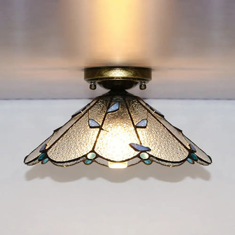 Tiffany Style Nautical Stained Glass Flush Light Fixture - Clear/White/Orange/Pink/Blue For Hallway