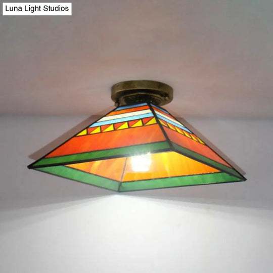 Tiffany Style Nautical Stained Glass Flush Light Fixture - Clear/White/Orange/Pink/Blue For Hallway