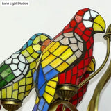 Tiffany-Style Parrot Stained Glass Chandelier In Antique Brass - Ideal For Dining Rooms