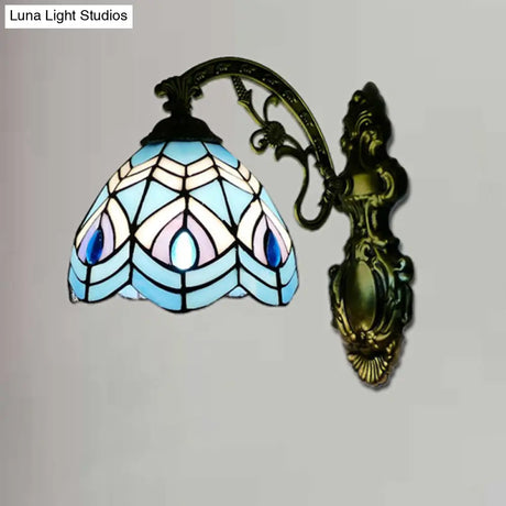 Tiffany-Style Peacock Wall Sconce With Stained Glass For Bedroom Lighting