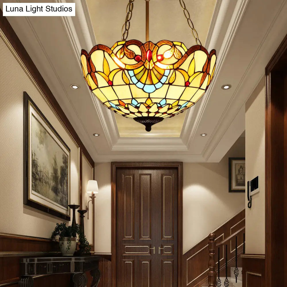 Tiffany-Style Stained Glass Pendant Ceiling Light - Bowl Shade Suspension Lighting
