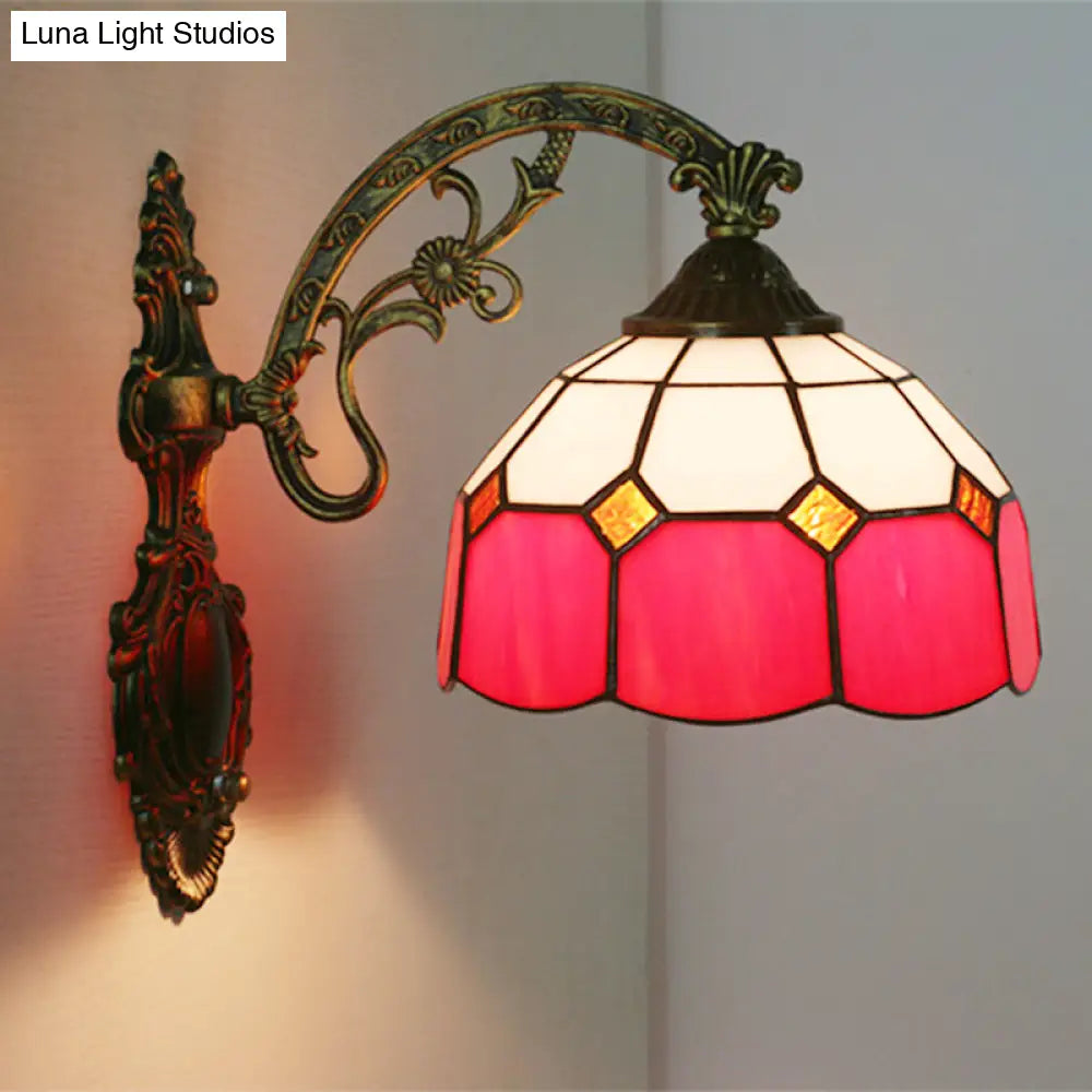 Tiffany Style Scalloped Wall Light-Grid Glass 1 Head Orange/Blue/Pink
