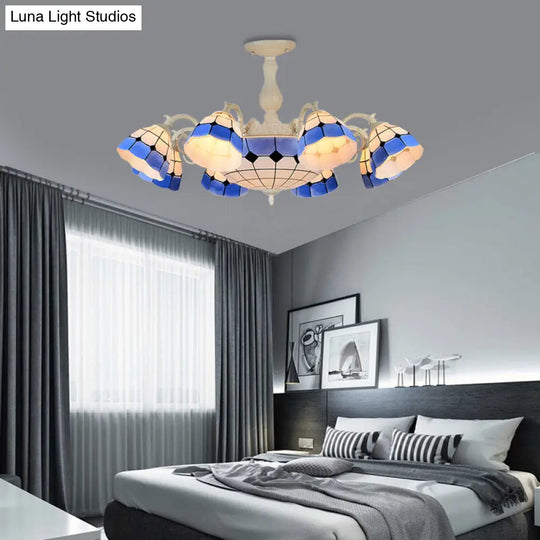 Tiffany-Style Semi Flush Ceiling Lamp: Grid Patterned Blue Cut Glass - Ideal For Living Room Décor