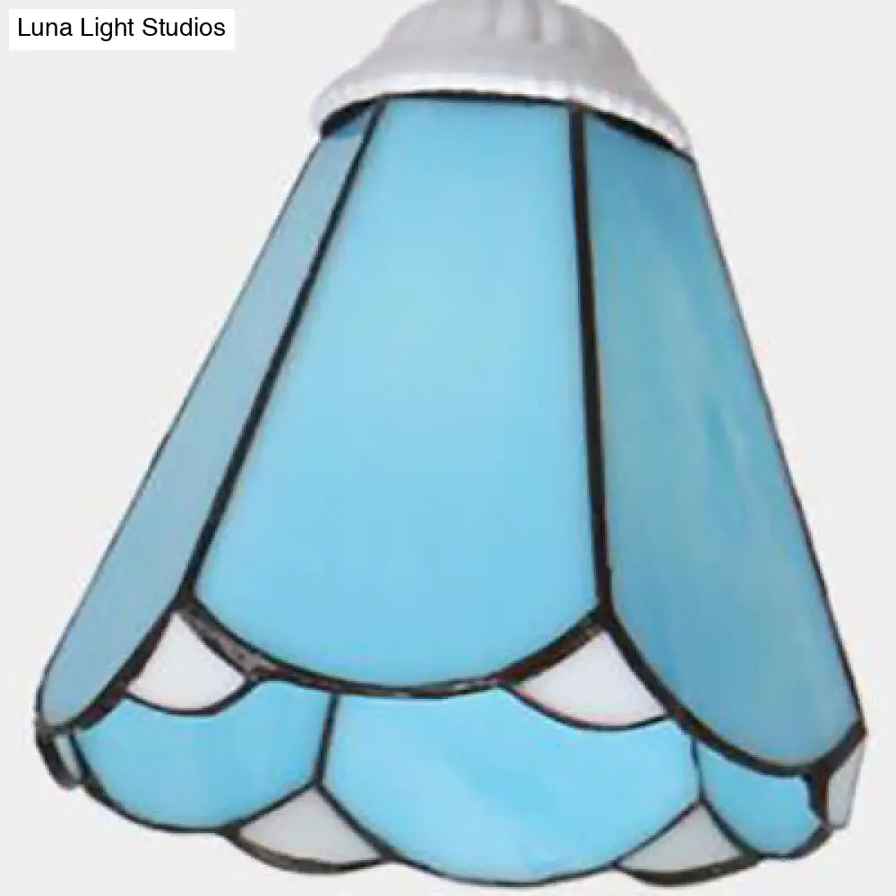 Tiffany Style Semi Flush Mount Light: 3/5-Light White/Blue/Sky Blue Shade For Living Room