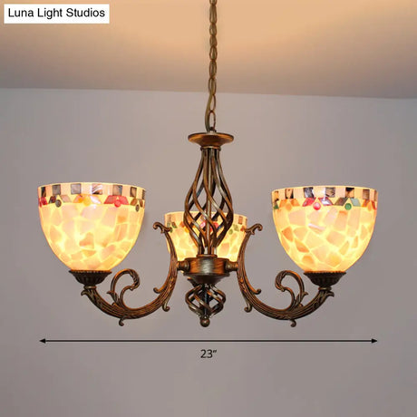 Tiffany-Style Shell Domed Ceiling Chandelier With Adjustable Beige Suspension - 5/9/11 Lights For