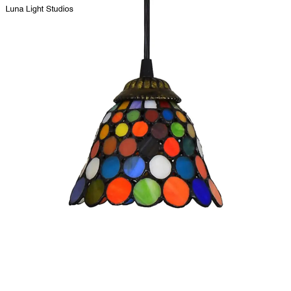 Tiffany-Style Bell Pendant Light: Single Head Stained Art Glass Down Lighting In Black