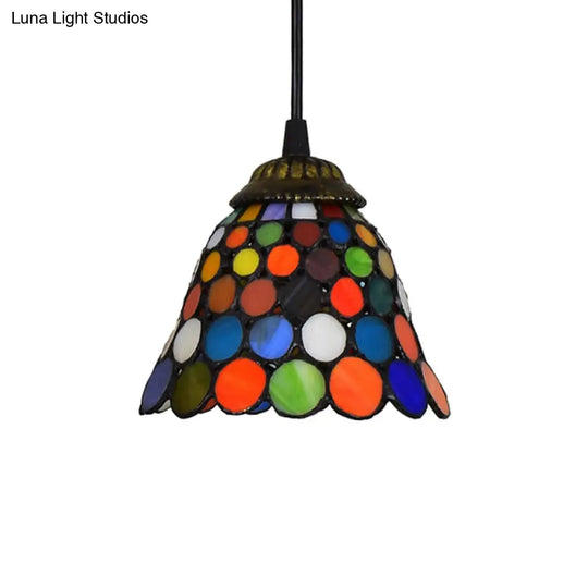 Tiffany-Style Bell Pendant Light: Single Head Stained Art Glass Down Lighting In Black
