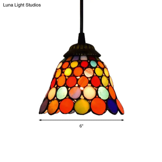 Tiffany-Style Stained Glass Bell Pendant Light In Black
