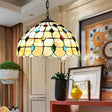 Tiffany-Style Stained Glass Bowl Pendant Lamp With Two Beige Heads And Gemstone Cabochons -