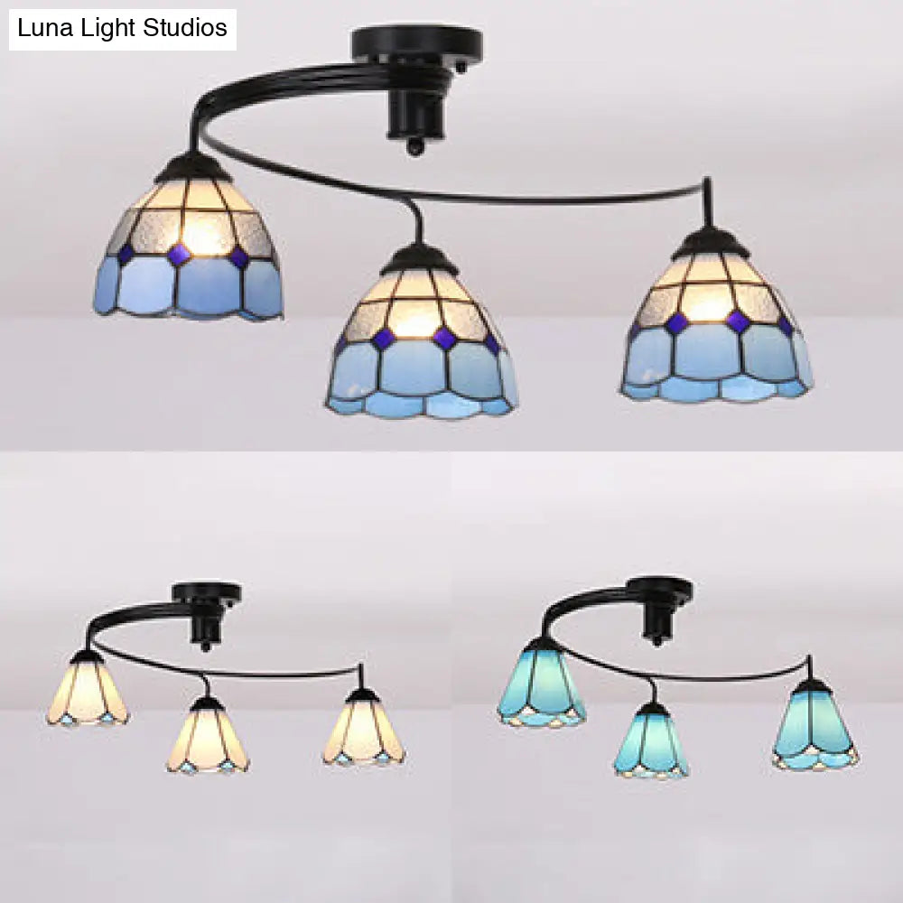 Tiffany Style Stained Glass Ceiling Light Fixture (3/5 Lights) - Semi Flush Mount In