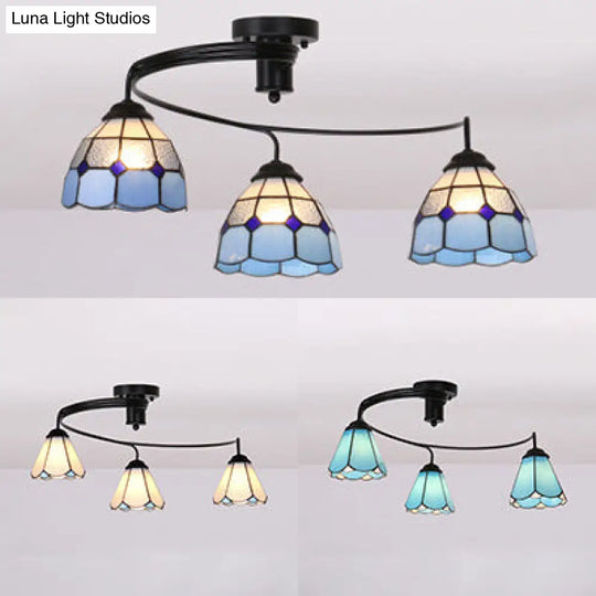 Tiffany Style Stained Glass Ceiling Light Fixture (3/5 Lights) - Semi Flush Mount In
