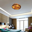 Tiffany Style Stained Glass Ceiling Light Fixture - 3 - Light Drum Shade Flush Mount With Jeweled