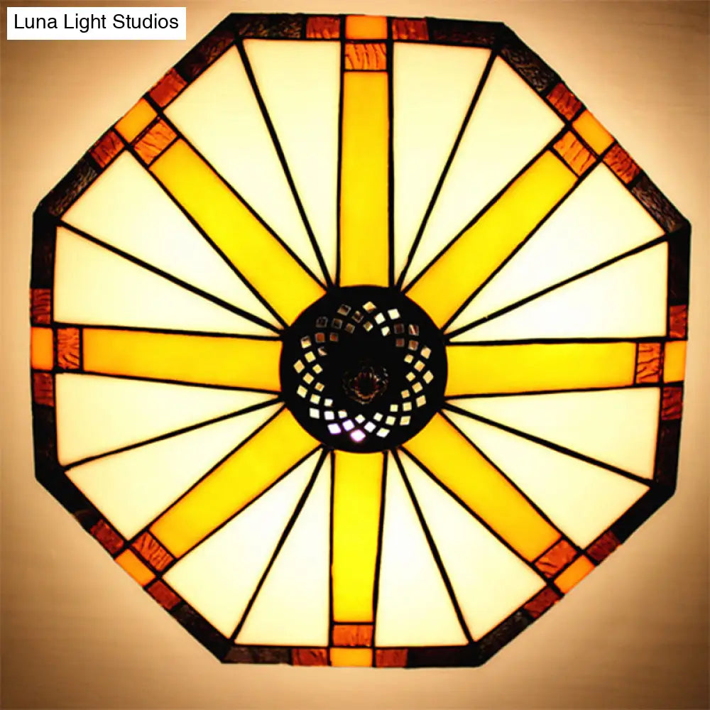 Tiffany Style Stained Glass Ceiling Light Fixture - Geometric Design With 3 Lights