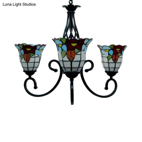 Tiffany Style Stained Glass Chandelier With Flower Design - 3/5 Lights Ideal For Hotels
