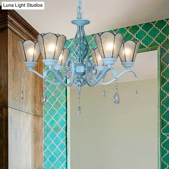 Tiffany Style Cone Pendant Light With Adjustable Chain In White/Blue/Clear Stained Glass - Perfect