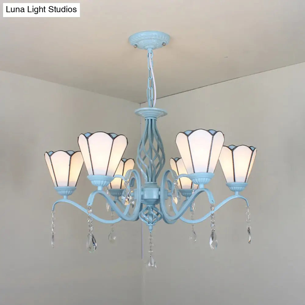 Tiffany Style Stained Glass Cone Pendant Chandelier - Adjustable Chain White/Blue/Clear Perfect For