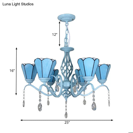Tiffany Style Stained Glass Cone Pendant Chandelier - Adjustable Chain White/Blue/Clear Perfect For