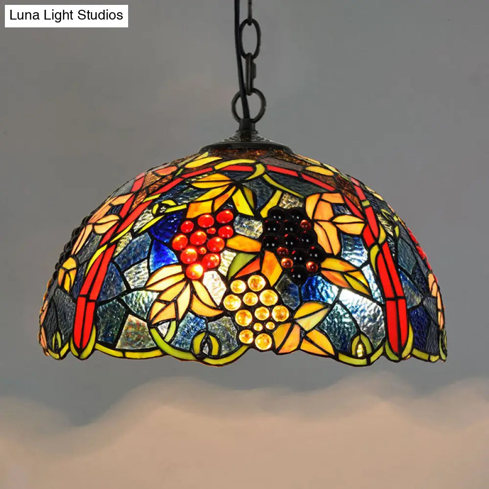 Tiffany-Style Stained Glass Pendant Light - 1-Light Dome Ceiling Hanging Fixture For Restaurants Red