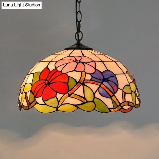 Tiffany-Style Stained Glass Pendant Light - 1-Light Dome Ceiling Hanging Fixture For Restaurants