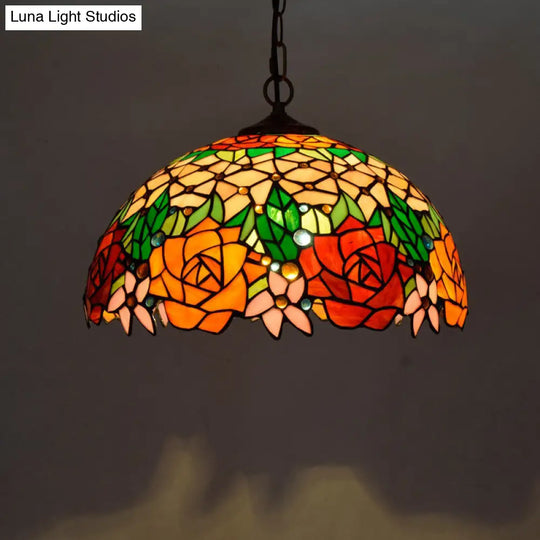 Tiffany-Style Stained Glass Pendant Light - 1-Light Dome Ceiling Hanging Fixture For Restaurants