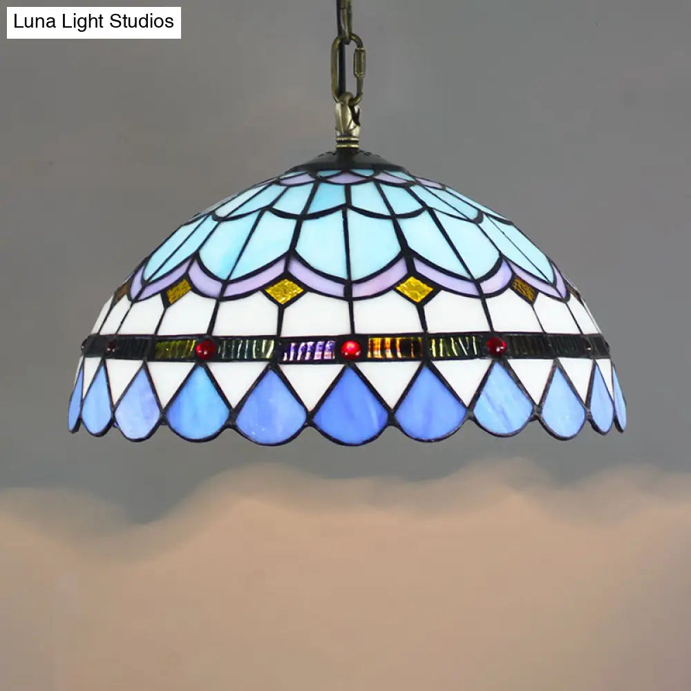 Tiffany-Style Stained Glass Pendant Light - 1-Light Dome Ceiling Hanging Fixture For Restaurants