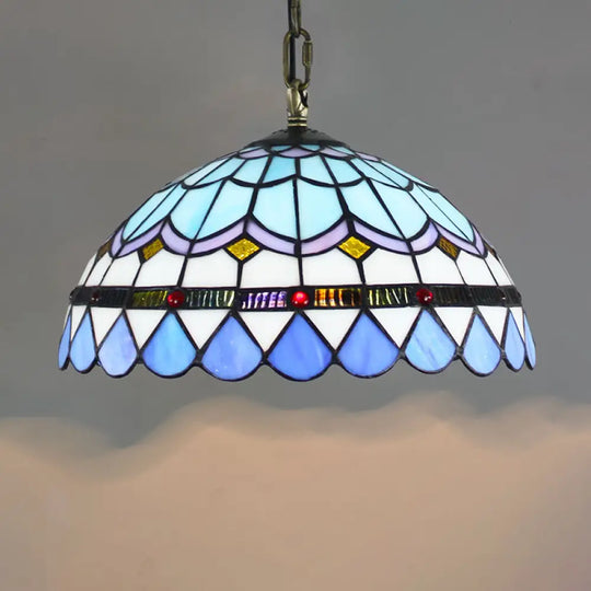 Tiffany-Style Stained Glass Dome Ceiling Pendant Light - 1-Light Hanging Fixture For Restaurants