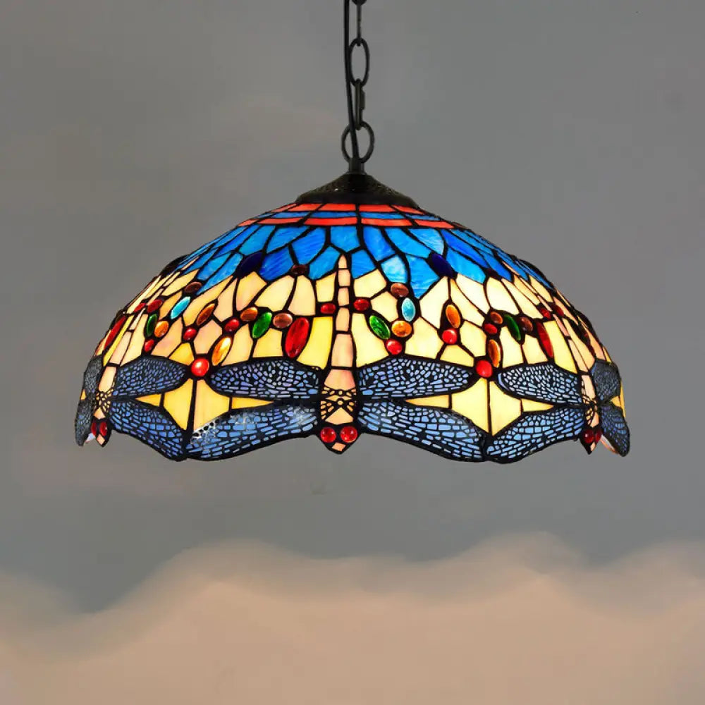 Tiffany-Style Stained Glass Dome Ceiling Pendant Light - 1-Light Hanging Fixture For Restaurants