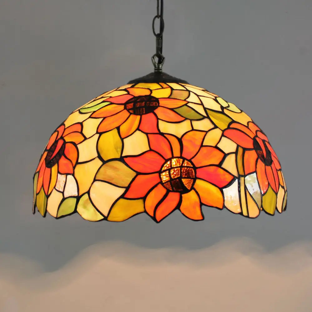 Tiffany-Style Stained Glass Dome Ceiling Pendant Light - 1-Light Hanging Fixture For Restaurants