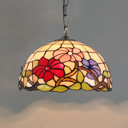 Tiffany-Style Stained Glass Dome Ceiling Pendant Light - 1-Light Hanging Fixture For Restaurants