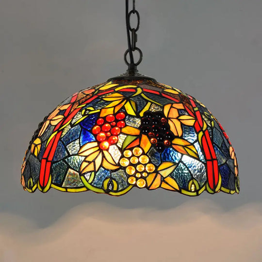Tiffany-Style Stained Glass Dome Ceiling Pendant Light - 1-Light Hanging Fixture For Restaurants