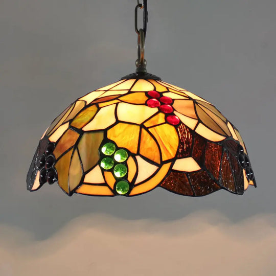 Tiffany-Style Stained Glass Dome Ceiling Pendant Light - 1-Light Hanging Fixture For Restaurants