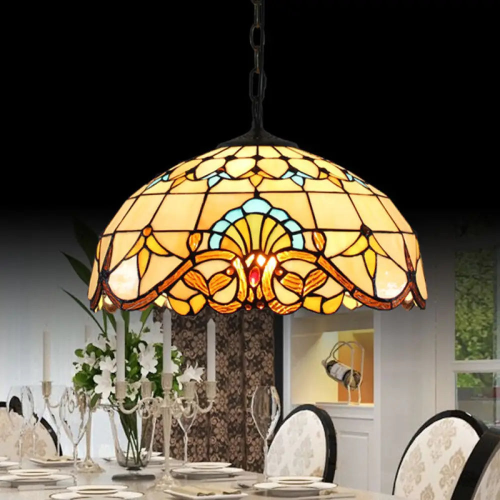 Tiffany-Style Stained Glass Dome Ceiling Pendant Light - 1-Light Hanging Fixture For Restaurants