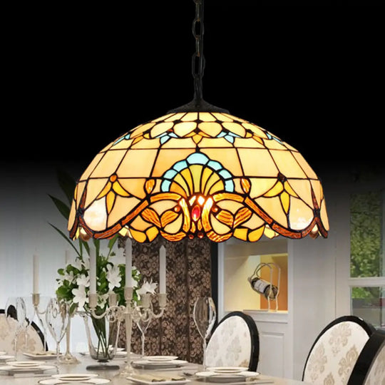 Tiffany-Style Stained Glass Dome Ceiling Pendant Light - 1-Light Hanging Fixture For Restaurants