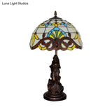 Tiffany Style Stained Glass Dome Table Lamp - Beige/Blue Color Bronze Finish Angel Decoration 1 Bulb