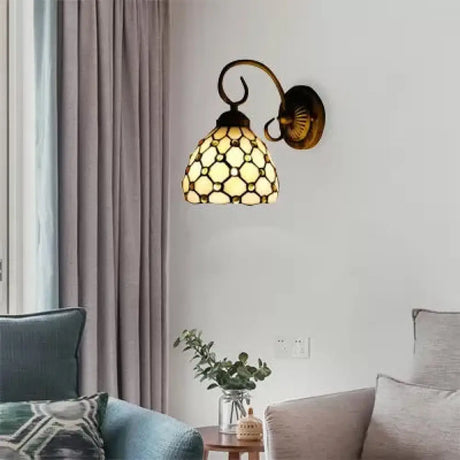 Tiffany Style Stained Glass Mini Wall Sconce For Bedroom With Single Light Yellow / Dome