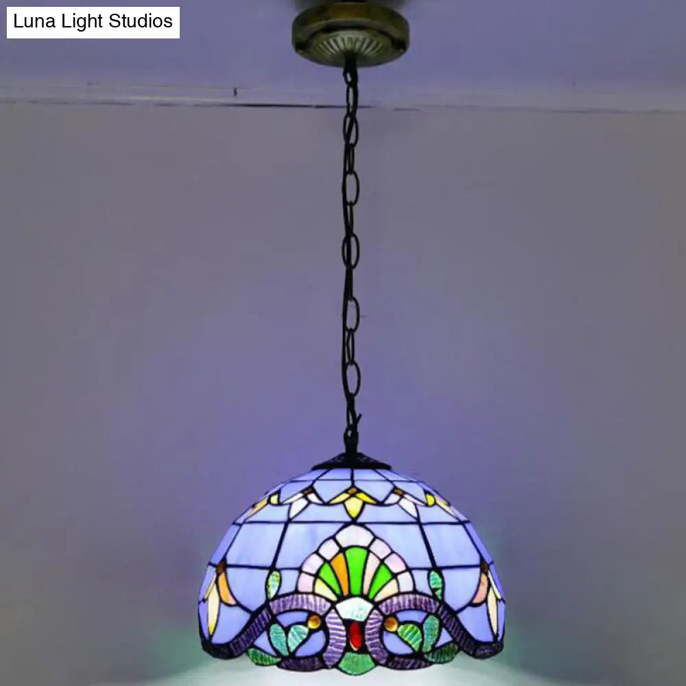 Tiffany-Style Bowl Pendant Light With Stained Glass - Ideal For Dining Room