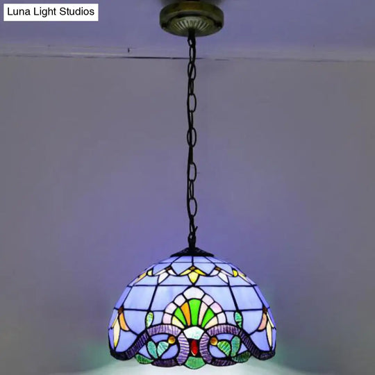 Tiffany-Style Bowl Pendant Light With Stained Glass - Ideal For Dining Room