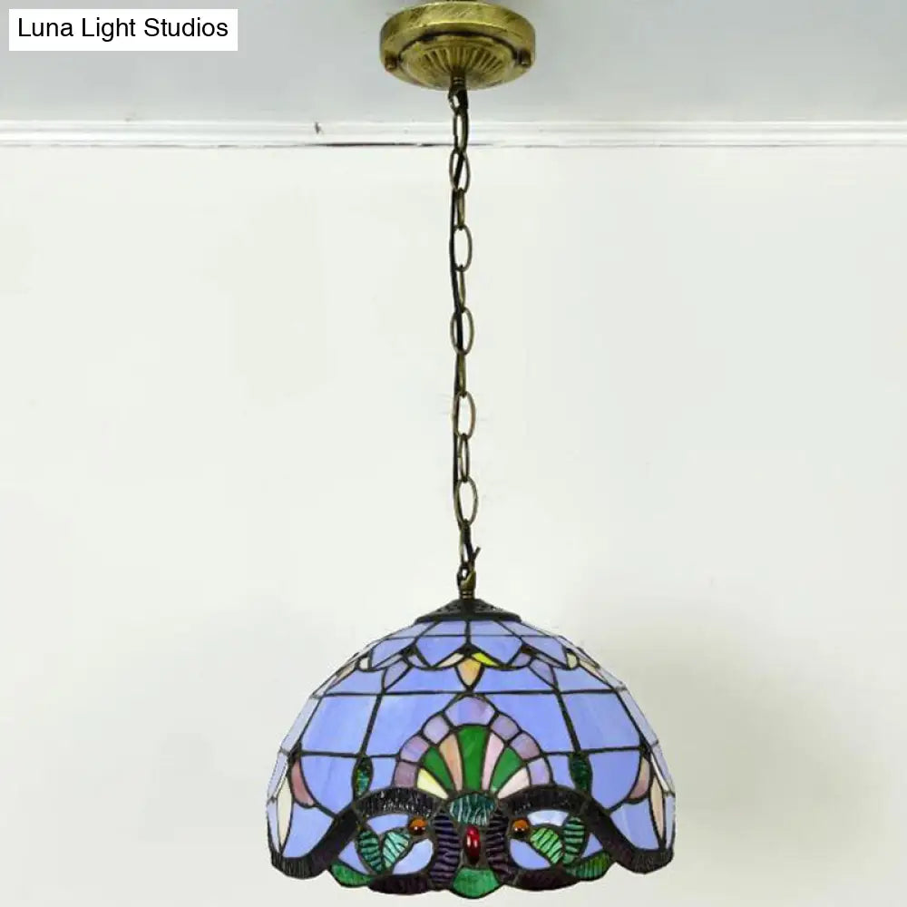 Tiffany-Style Bowl Pendant Light With Stained Glass - Ideal For Dining Room