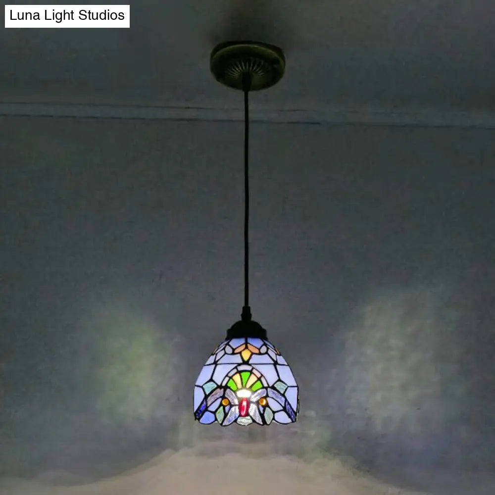 Tiffany-Style Bowl Pendant Light With Stained Glass - Ideal For Dining Room Blue / 6